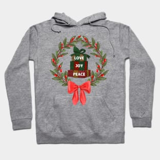 Christmas Holiday wreath gifts love joy and peace Hoodie